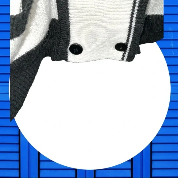 Vintage Leslie Fay Sportswear Black/White Striped Cardigan w Daisies Women Small - Picture 6 of 6